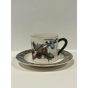 Gien Le Houx France Holly Berries Tea Cup & Saucer Set